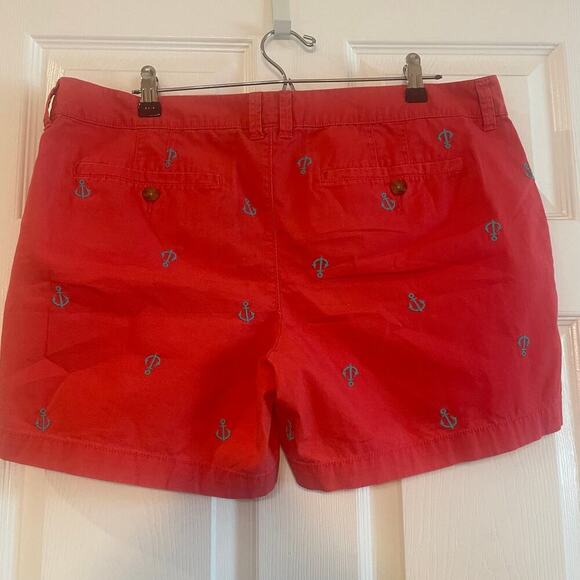 Old Navy Shorts Womens Pink Coral Blue Embroidered Anchors Cotton Nautical Sz 14 - Picture 2 of 14